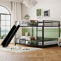 Bellemave Full Over Full Bunk Bed with Slide and Ladder, Metal Low Bunk Bed for Kids, Girls, Boys, Removable Fence, with Door, Black