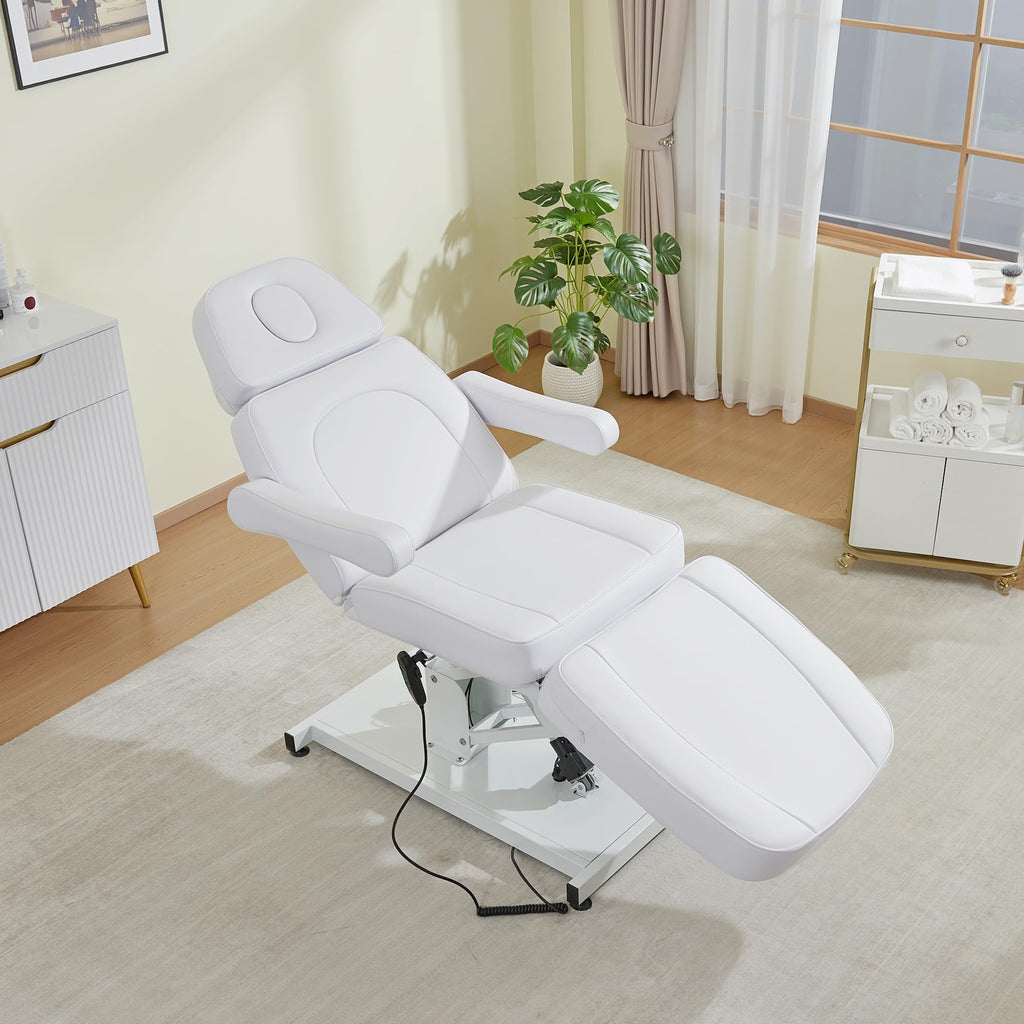 BarberPub Electric Facial Bed, 3-Motor Adjustable Fully Adjustable Esthetician Chair, Tattoo Chair with Thick Cushion, Professional Tattoo Spa Equipment, 2782 (White)
