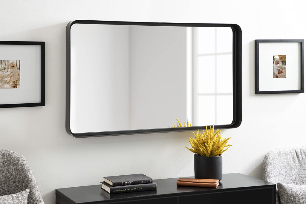 Kate and Laurel Armenta Modern Soft Rectangle Metal Framed Mirror; 40 x 24; Gray; Functional Industrial Accent Mirror with Bold Finish for Wall Decor