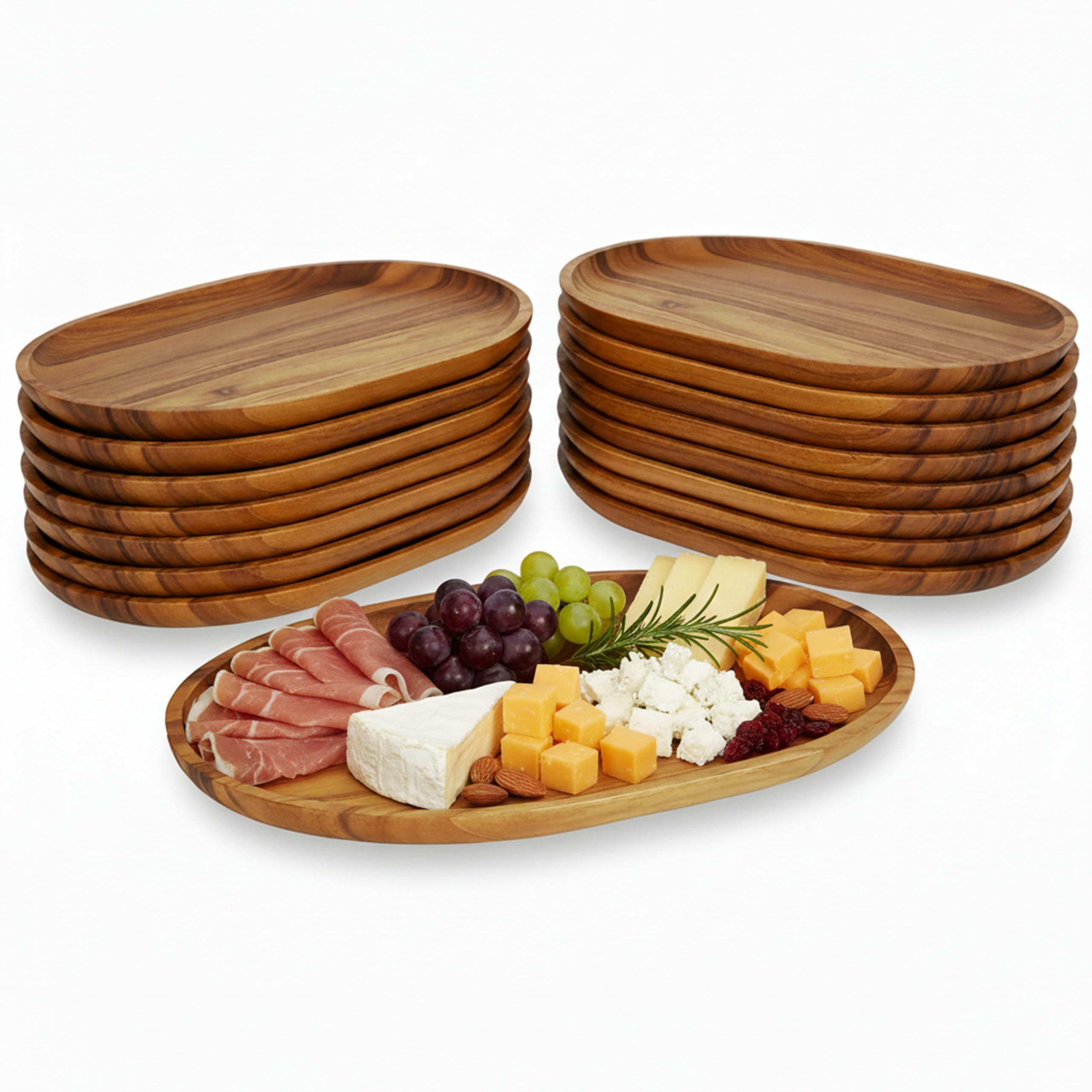 Woodard & Charles 15-Inch Acacia Oval Tray, Large - Pack of 16