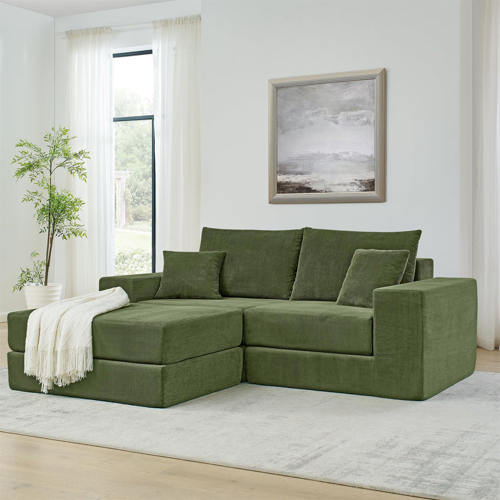 Cloud Modular Sectional Sofa Convertible Sleeper Sofa Bed, Comfy Boneless Couch for Living Room, Modern L-Shaped Cloud Couch in A Box with Reversible Chaise, Customizable Floor Sofa Bed