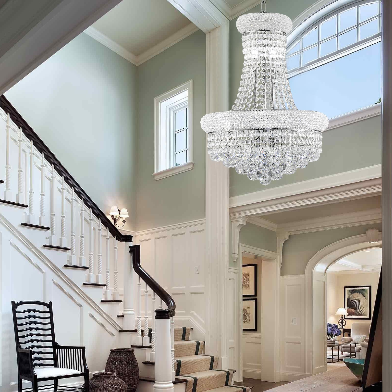 chandiry 10 Lights Chrome Finish Empire Crystal Chandelier Lighting for Dining Room Living Room Foyer Hallway Bedroom Entryway (Dia 18'')