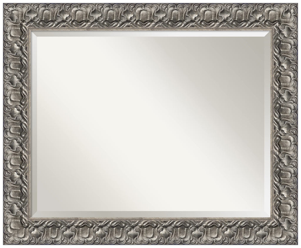 Amanti Art Silver Bathroom Mirror for Over Sink, 28x34 Silver Luxor Rectangle Vanity Mirror, Large Traditional Wood Frame, Hangs Horizonally and Vertically, Bathroom Wall Decor, Beveled Edge