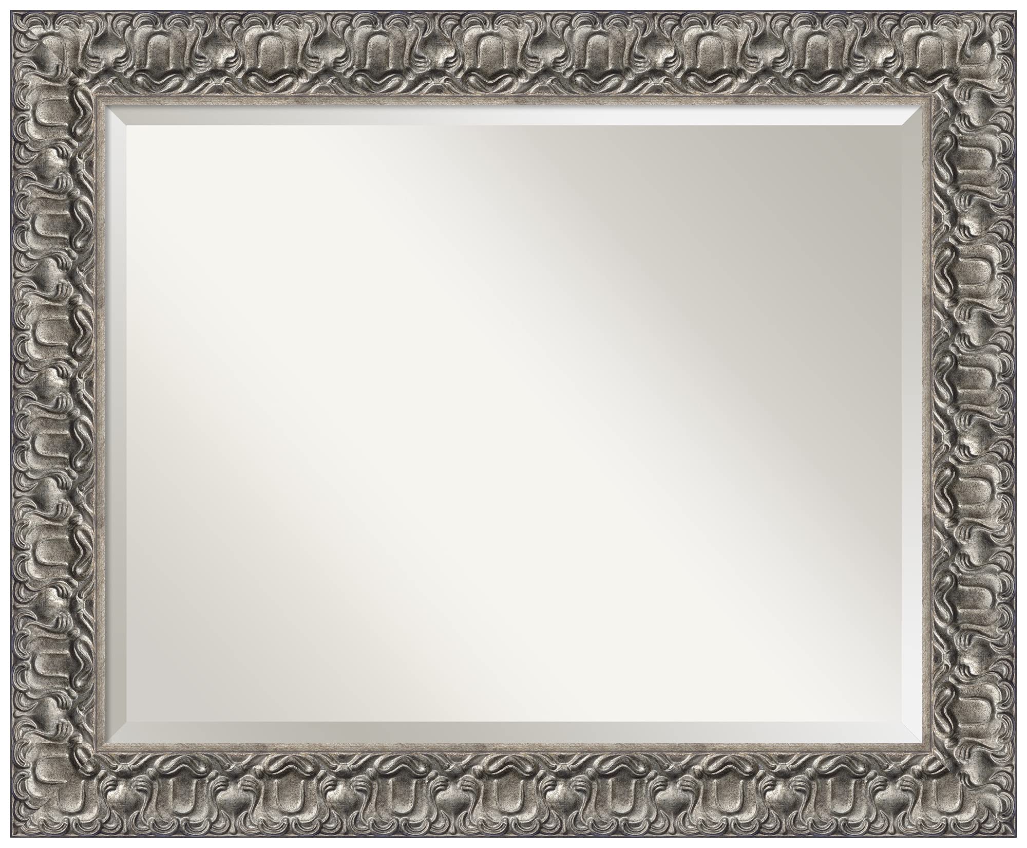 Amanti Art Silver Bathroom Mirror for Over Sink, 28x34 Silver Luxor Rectangle Vanity Mirror, Large Traditional Wood Frame, Hangs Horizonally and Vertically, Bathroom Wall Decor, Beveled Edge
