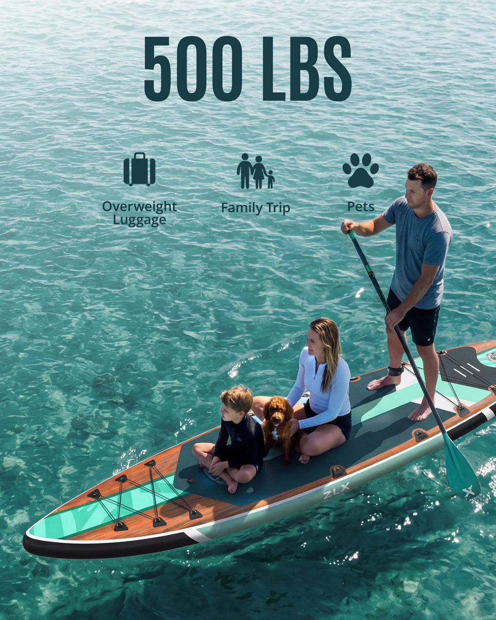 ZLX 11'6" Extra Wide Inflatable Paddle Board with Seat, Touring Stand Up Paddleboard, Fast Long-Distance SUP, Stable Center Fin, Portable Backpack & Accessories for Adults, 500lb/3 People/Family