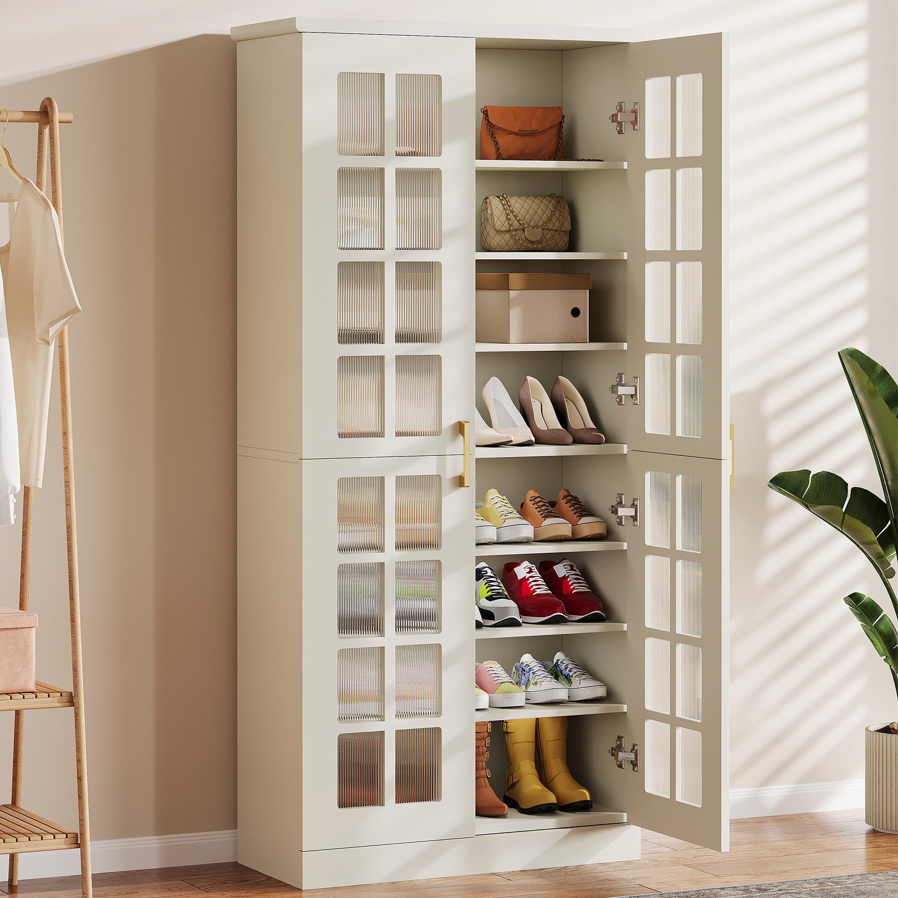 Tribesigns Tall Shoe Cabinet with Doors, 8-Tier Shoe Storage with Adjustable Shelves, Modern Shoe Organizer Shoe Rack Cabinet for Entryway, Hallway, Closet, Living Room, White