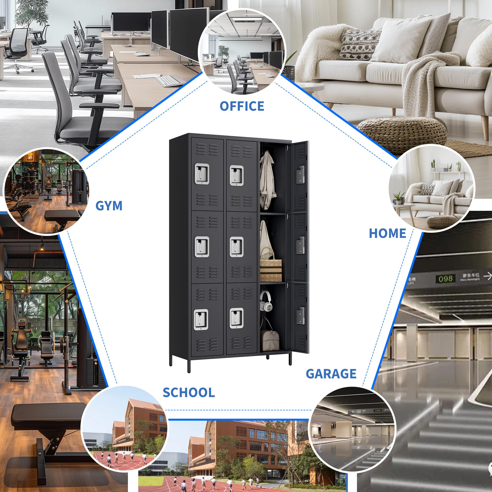 GarveeLife Employee Lockers for Office 9 Doors, Metal Sorage Locker Combination for Employees, Industries Double Tier Metal Locker for Home, School, Gym