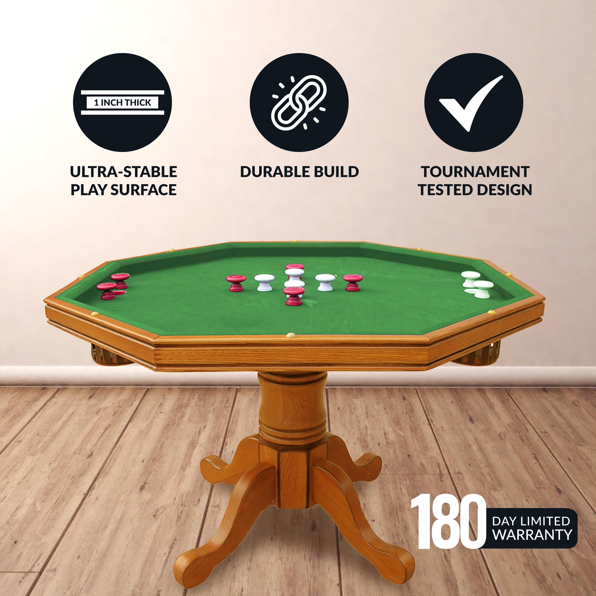 Hathaway Kingston 3 in 1 Octagon Poker Table, Dining & Bumper Pool Table for Game Rooms - Durable Hardwood, Sturdy Legs, Smooth Playfield - Includes Bumper Balls, Cues, Chalk, Brush - Oak