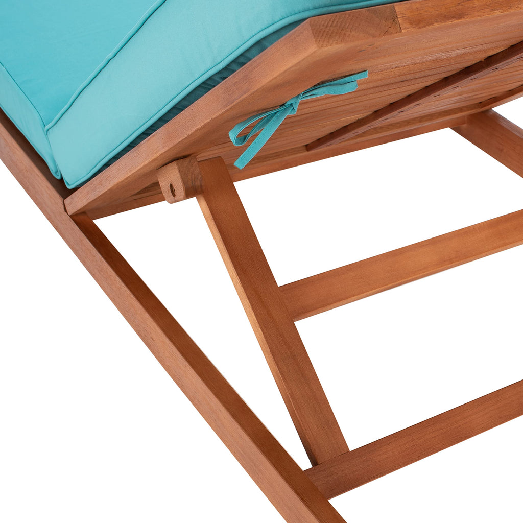 SAFAVIEH Outdoor - Solano Chaise Lounge Chair - Brown & Aqua - Solid Wood with Cushion - Adjustable Backrest Design - Ideal for Patio, Deck, Poolside, Backyard, 81"W x 31.5"D x 12"H (PAT7024Q)