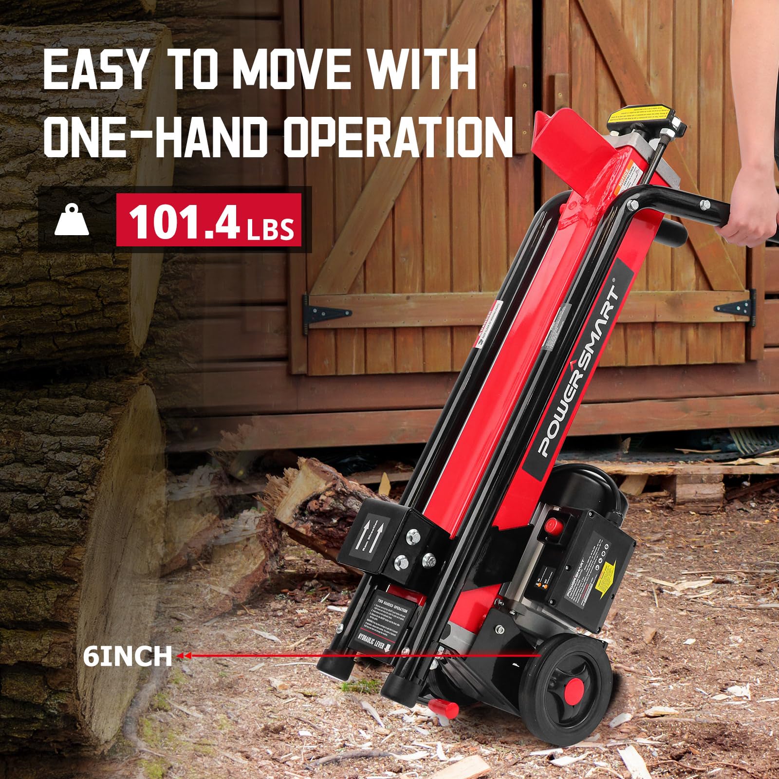 PowerSmart Electric Log Splitter 7-Ton, Wood Splitter with 3500 Motor Speed, 15 Amp, Horizontal Full Beam Design and Steel Wedge for Firewood & Kindling Cutting