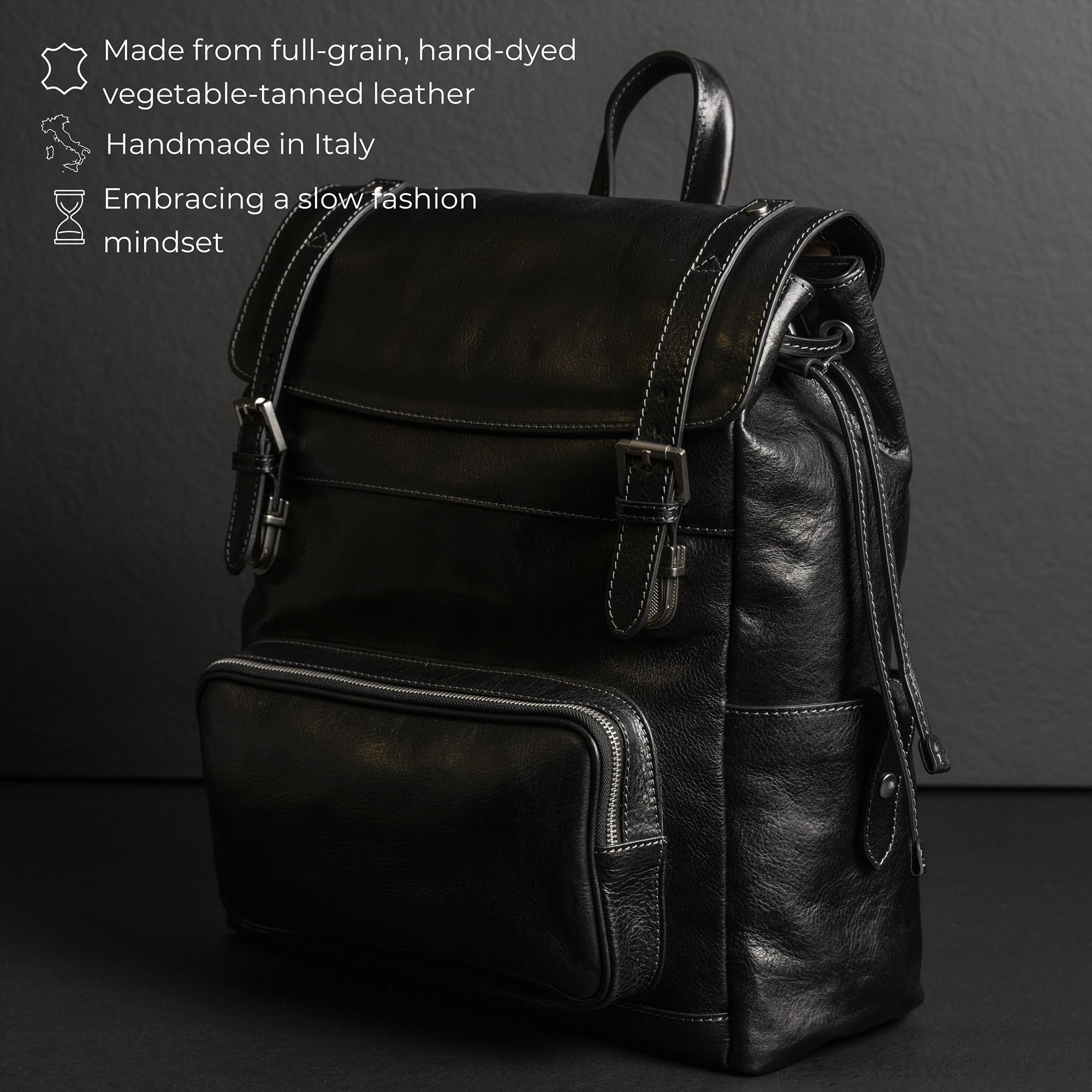 Time Resistance Leather Backpack - Full Grain Real Leather Travel Bag and Carry-On Rucksack (Black)