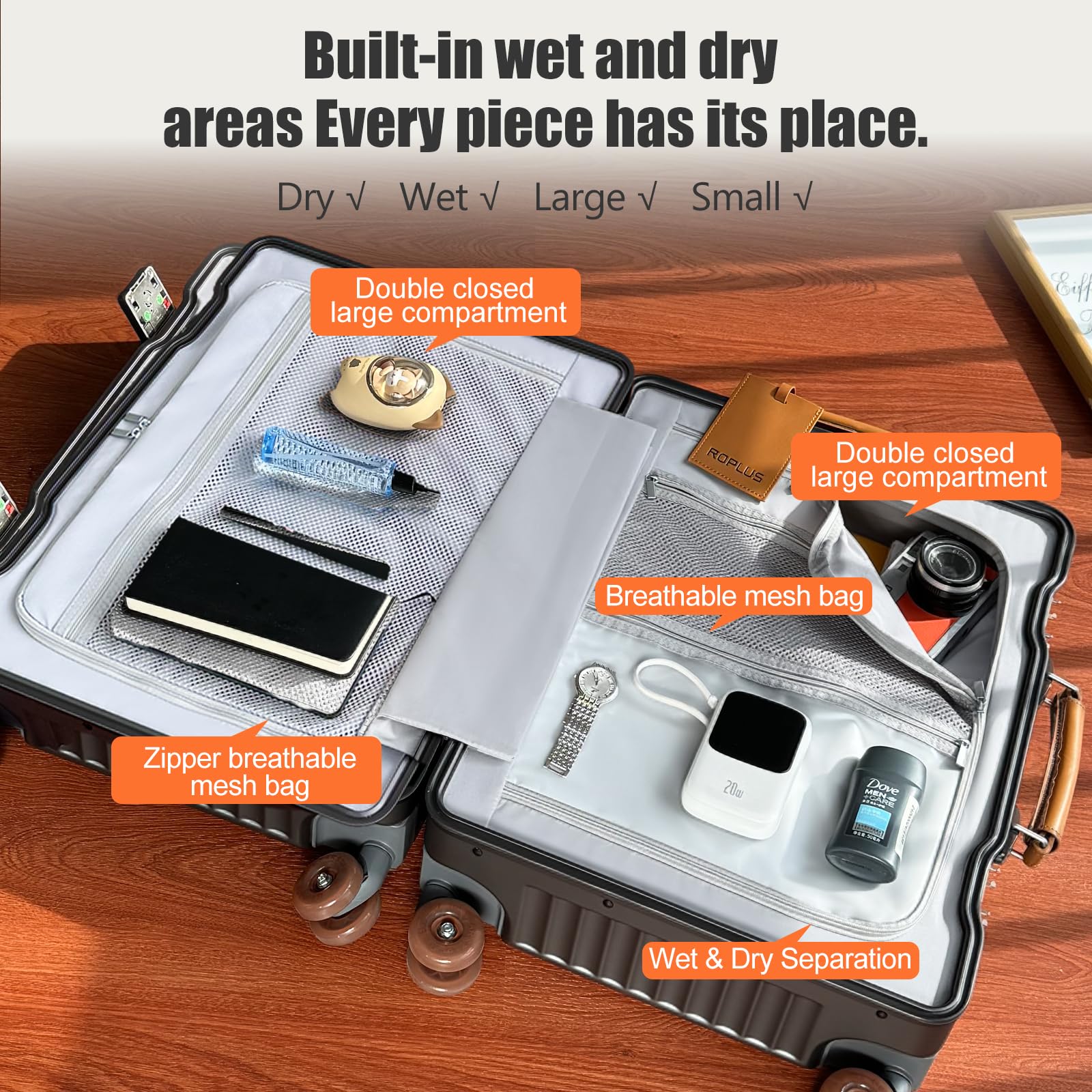 ROPLUS Aluminium Frame Checked-Luggage with Smooth Jelly Wheels, Hardside Zipperless Rolling Suitcase with TSA Lock (Grey, 28-Inch)