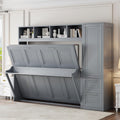 Merax Full Size Murphy Bed, Wall with Closet and Drawers, Storage Space Saving Muti-Functional Beds Frame for Home Office Guest Room, Gray