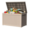 Decksplore 270 Gallon Outdoor Storage Box Resin Deck Box All Weather Waterproof Large Lockable Storage Container Deck Box for Patio Furniture, Garden Tools, Lockable, Grey