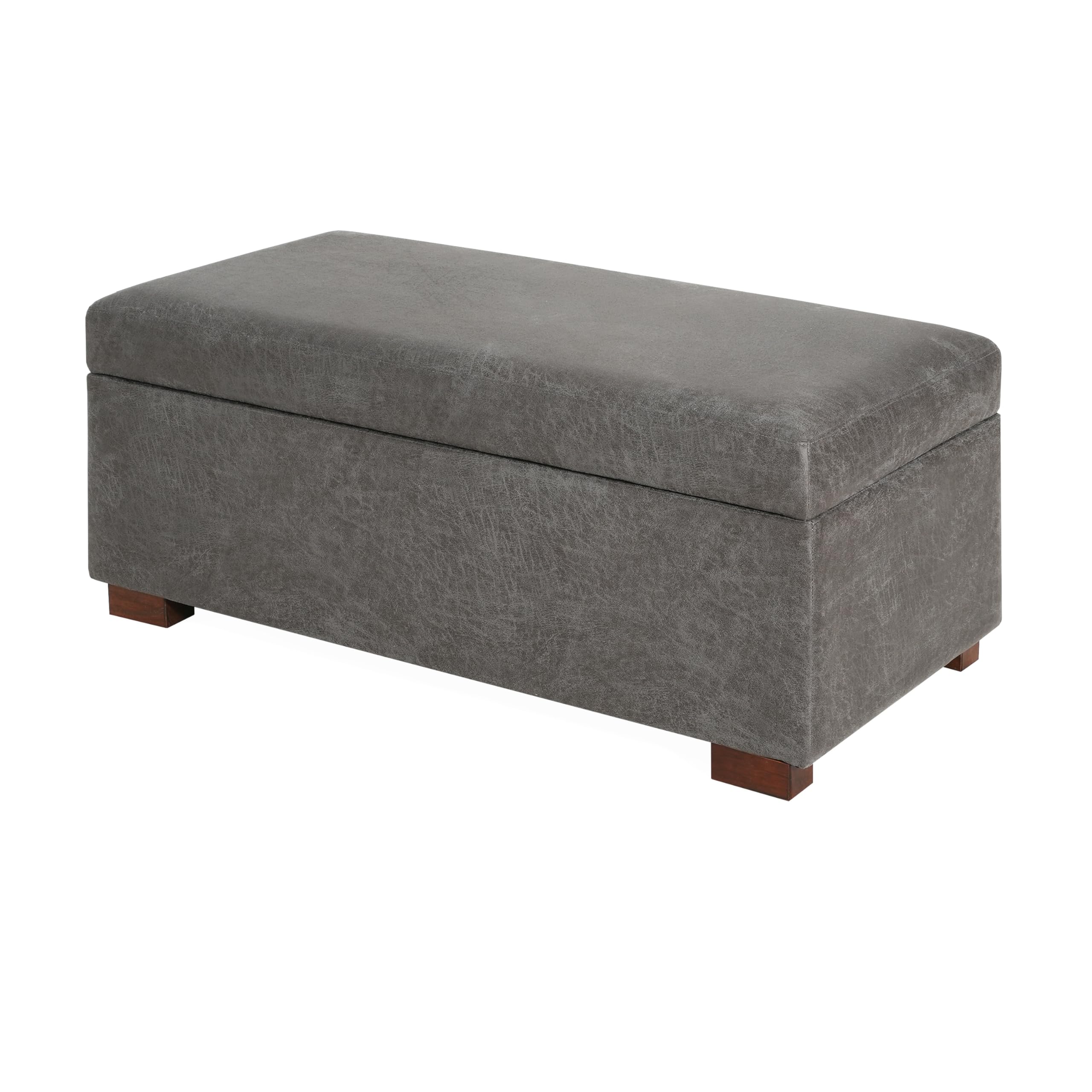 Christopher Knight Home Kaisa Rectangle Storage Ottoman, Wooden Frame Ottoman Bench with Large Seat for Living Room/Entryway, Comfy Seating Experience with Dense Foam Padding, Dark Grey