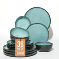 Pokini Extra Large Dinnerware Set for 12, 36 Pieces Ceramic Plates and Bowls Set, Kitchen Dish Set, Microwave & Dishwasher Safe Dishware, Ocean-Inspired Stoneware for Big Gatherings, Green Black