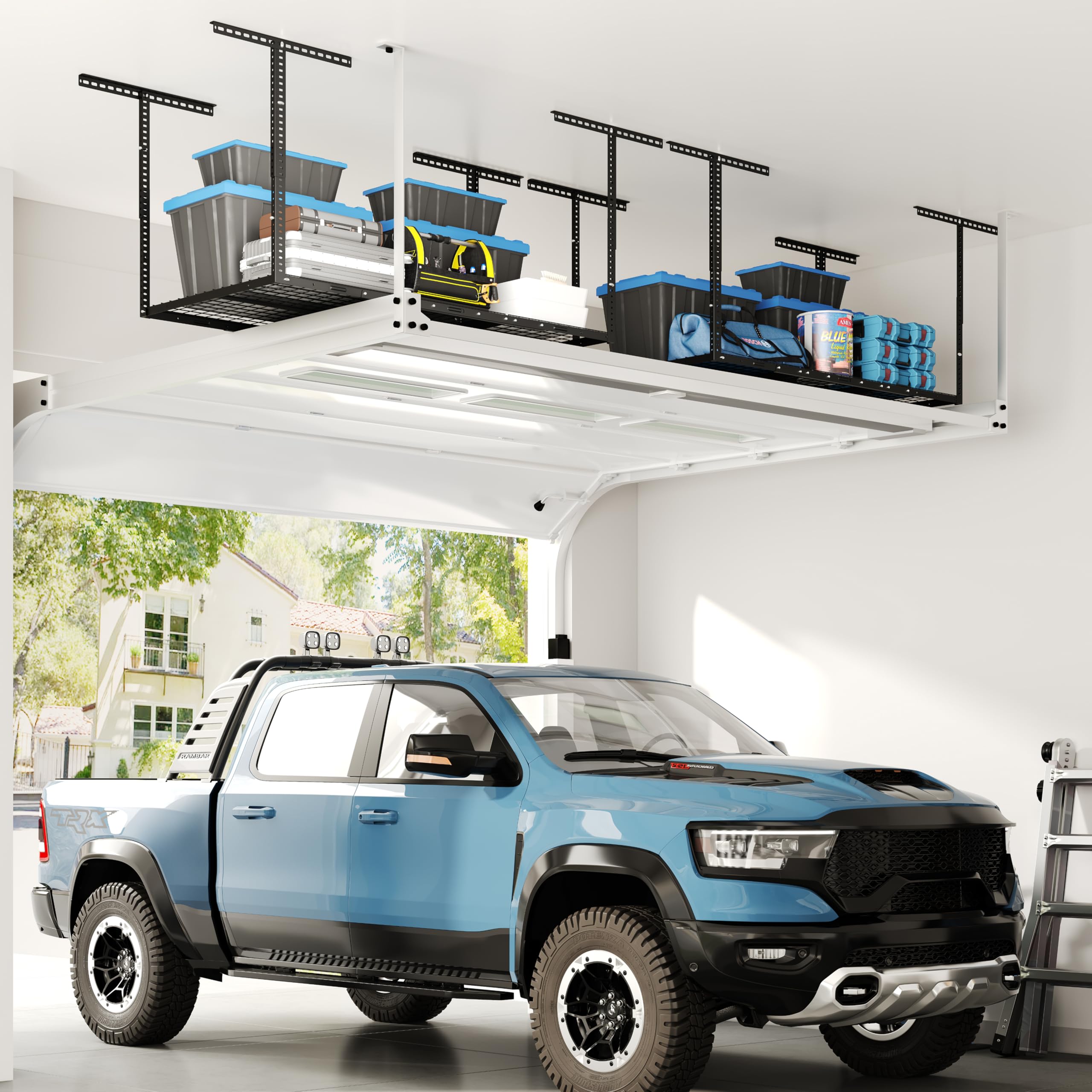 FLEXIMOUNTS 2 Pack 3x6 Overhead Garage Storage Adjustable Ceiling Rack 72" Length x 36" Width x 40" Height, 900lbs Total Weight Capacity, Black, Classic Series