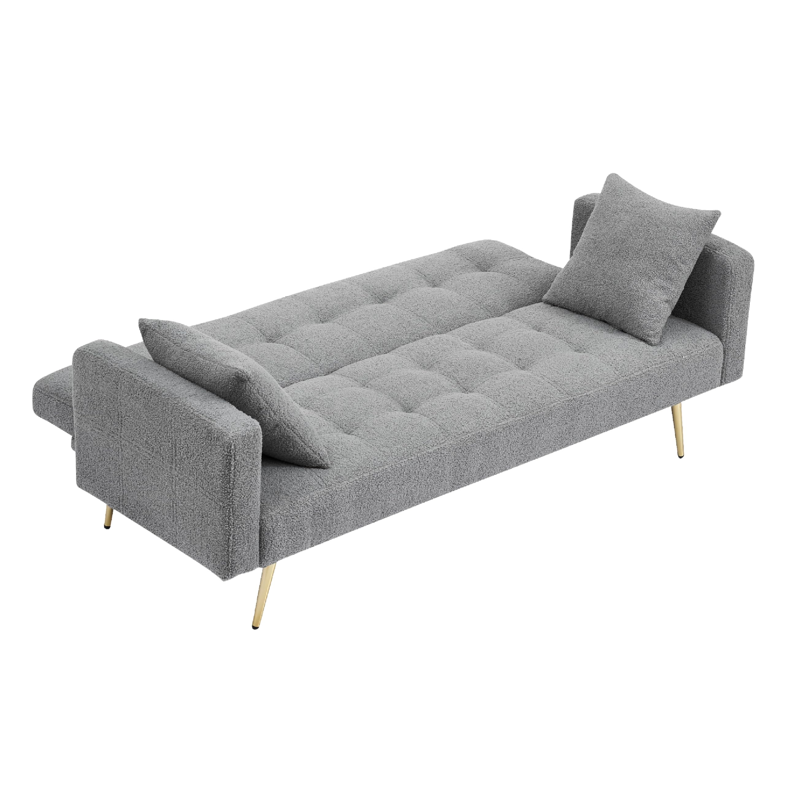 KEIKI 72" Folding Futon Sofa Couch w/Adjustable Backrest, Mid Century Modern Loveseat Convertible to Sleeper Bed, Small Comfy Teddy Cloud Couch SofaBed for Living Room & Bedroom, 2 Pillows, Gray