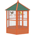 PawHut 69" Large Wooden Hexagonal Outdoor Aviary Flight Bird Cage with Covered Roof, Brown