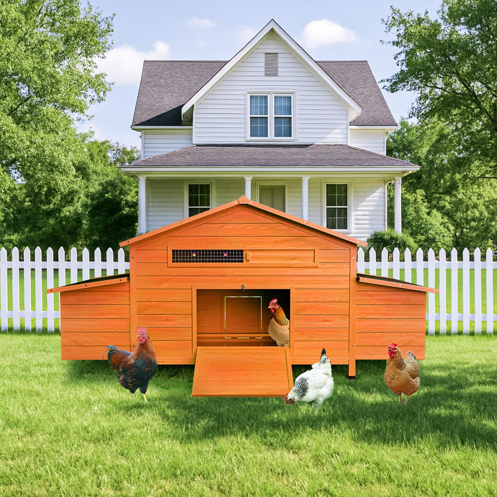 Yafylly 70" Chicken Coop for 2-4 Chickens Outdoor Wooden Hen House Poultry Pet Hutch for Backyard with Nesting Box, Wood