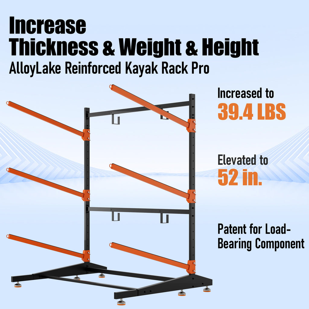 AlloyLake 3-Tier Freestanding Kayak Storage Rack, Heavy Duty Outdoor Canoe Stand for Garage & Dock, 330 lbs Capacity, Rust-Proof 304 Stainless Steel Hardware (Orange)