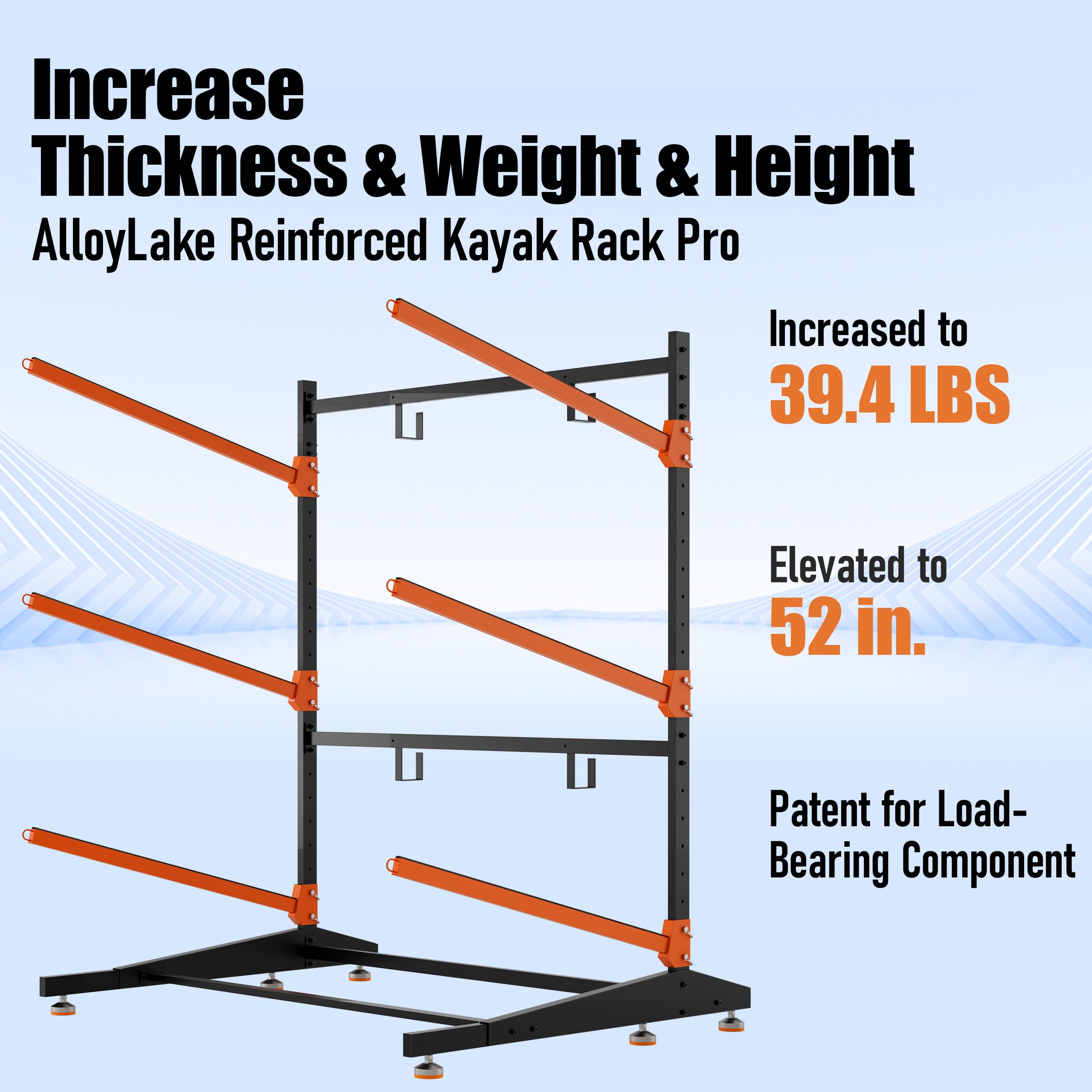 AlloyLake 3-Tier Freestanding Kayak Storage Rack, Heavy Duty Outdoor Canoe Stand for Garage & Dock, 330 lbs Capacity, Rust-Proof 304 Stainless Steel Hardware (Orange)