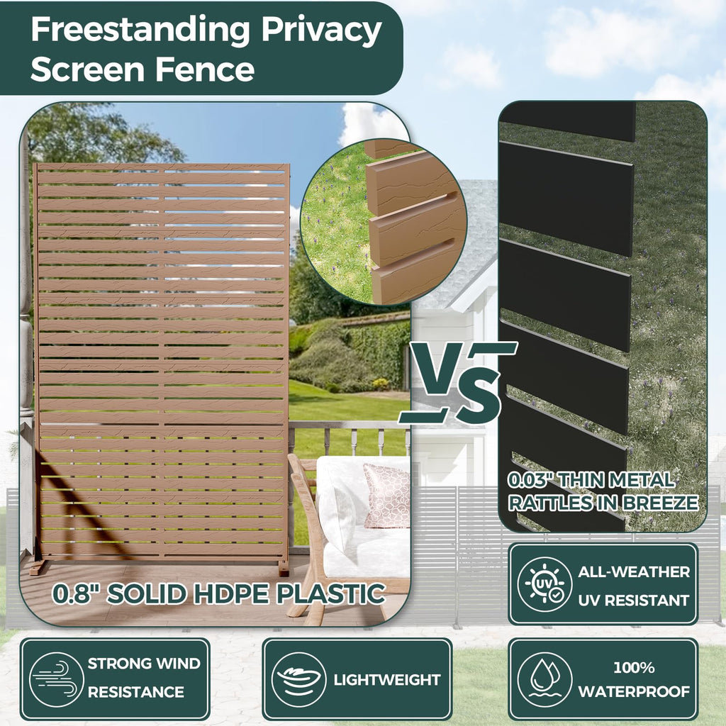 Trygoal Privacy Fence Screen Outdoor Freestanding Privacy Panel, 72" H×47" W HDPE Decorative Panels with Stand, Room/Garden Divider, Outdoor Privacy Screen for Patio,Deck, Balcony, Pool