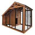 Backyard Discovery 7' x 5' Waggin' Retreat Cedar Wood Large Dog Kennel with Galvanized Steel Roof, Feeding Door, Doghouse Back Door, Water and Food Tray, Secure Lock Gate for Safe Outdoor Pet Shelter