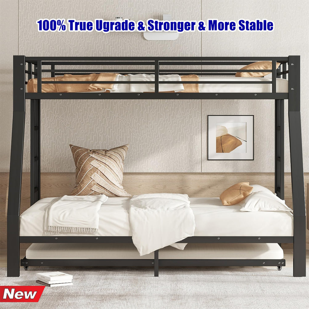 NOAHLEO Stronger & Safer Heavy Duty Metal Twin Over Full Bunk Bed with Twin Trundle for Adults Teens, More Stable Thickened Steel Bunkbed (Twin Over Full Bunk Bed with Twin Trundle)