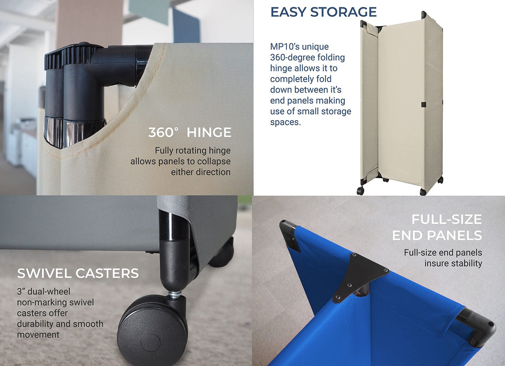 Versare MP10 Portable Folding Wall Partition | Economical 5 Panel Design | Portable Room Divider On Wheels | Adjustable, Freestanding Setup | Multiple Widths