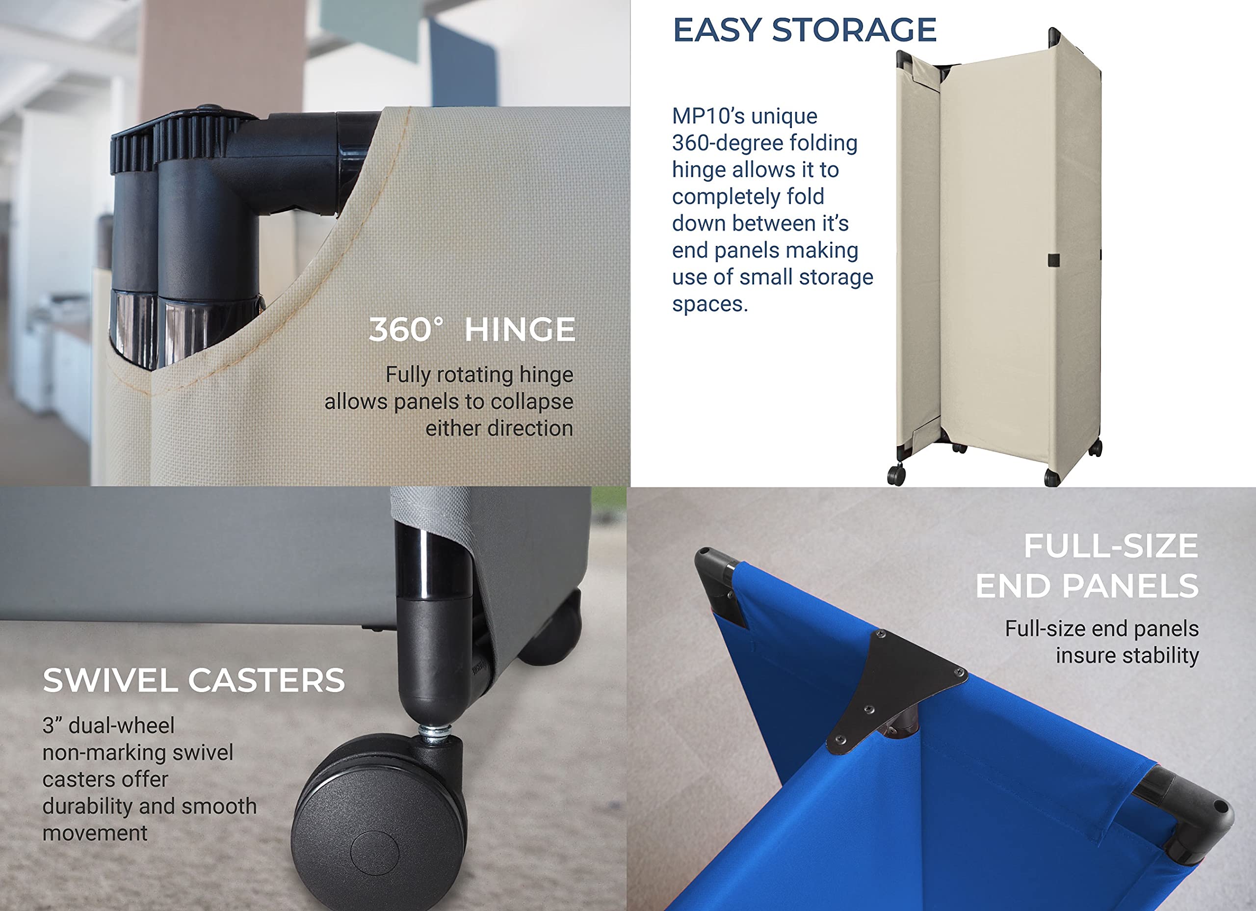 Versare MP10 Portable Folding Wall Partition | Economical 5 Panel Design | Portable Room Divider On Wheels | Adjustable, Freestanding Setup | Multiple Widths