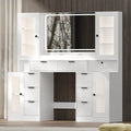 Fluted Makeup Vanity Desk with Mirror and Lights, 55" Glass Top Vanity with 8 Drawers & 4 RGB Glass Cabinets, Adjustable Shelves & Power Outlet, Modern Dressing Table Set for Women Girls Bedroom