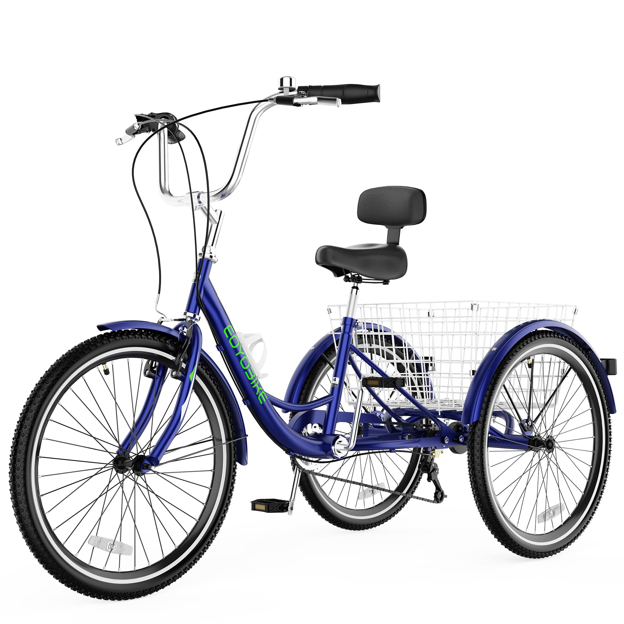 EOYOBIKE Adult Tricycle 3-Wheel Cruiser Bike, Low Step-Through, Heavy-Duty Comfort Trike with Adjustable Handlebar & Spring Saddle, Large Rear Basket, for Seniors & Adults (Harbor Blue, 26" Tire)