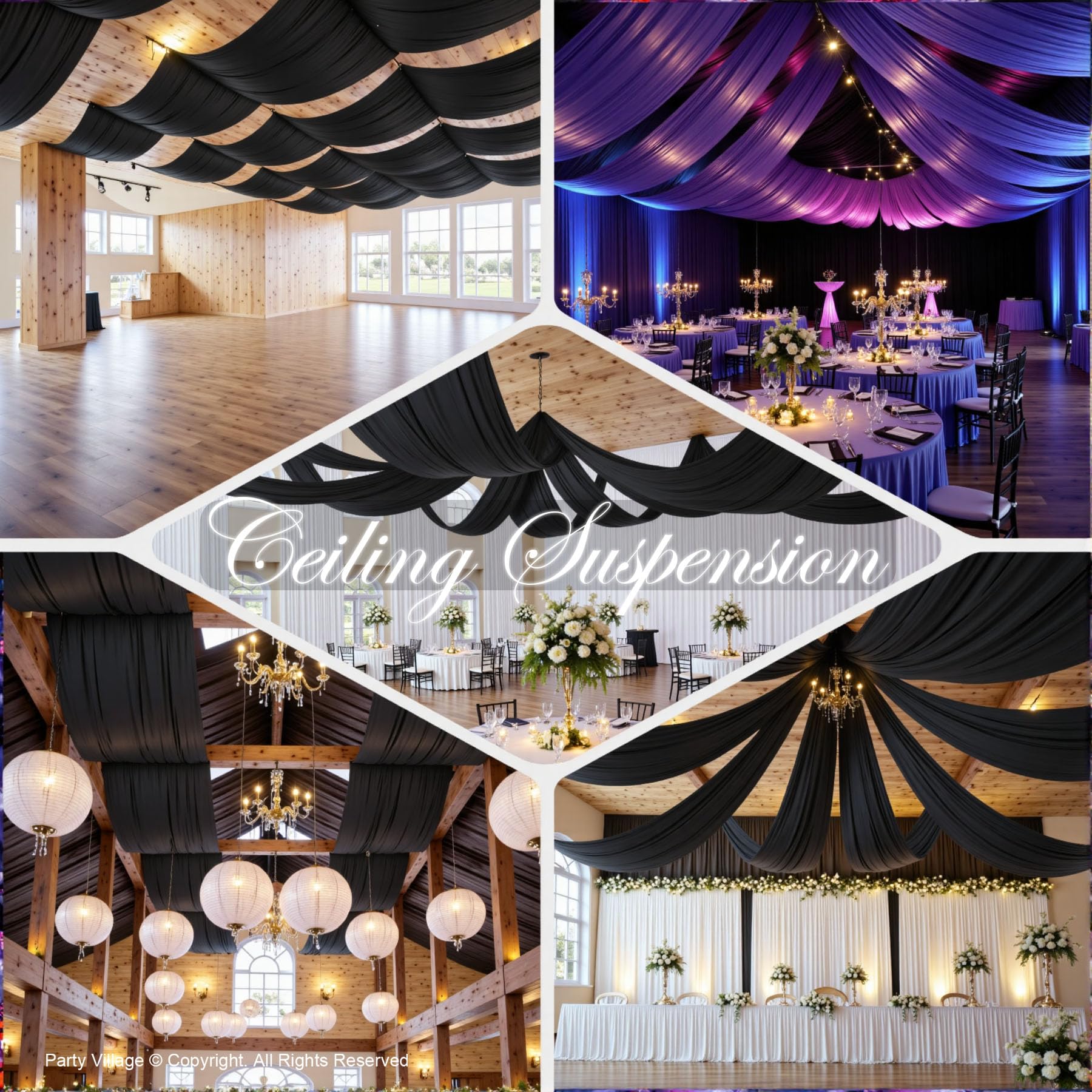 10 Panels 5ftx30ft Black Ceiling Drapes for Halloween Parties – 30 FT Extra Long Thick Polyester Wrinkle-Free Drapery Tent Decor Decorations for Birthday Party Ceremony Stage Swag