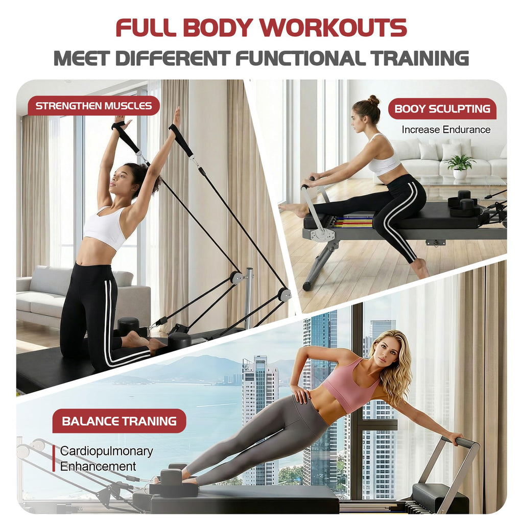 Casaphoria 78'' Pilates Reformer, Foldable Pilates Machine for Home with Dual Resistance and Adjustable Height, Home Pilates Equipment for Beginners to Advanced, Supports Up to 330 lbs(Black)
