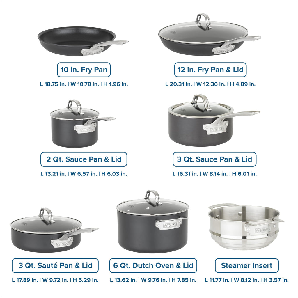Viking Pots and Pans Set Non Stick,12 Piece Hard Anodized Kitchen Cookware with Glass Lids, Black