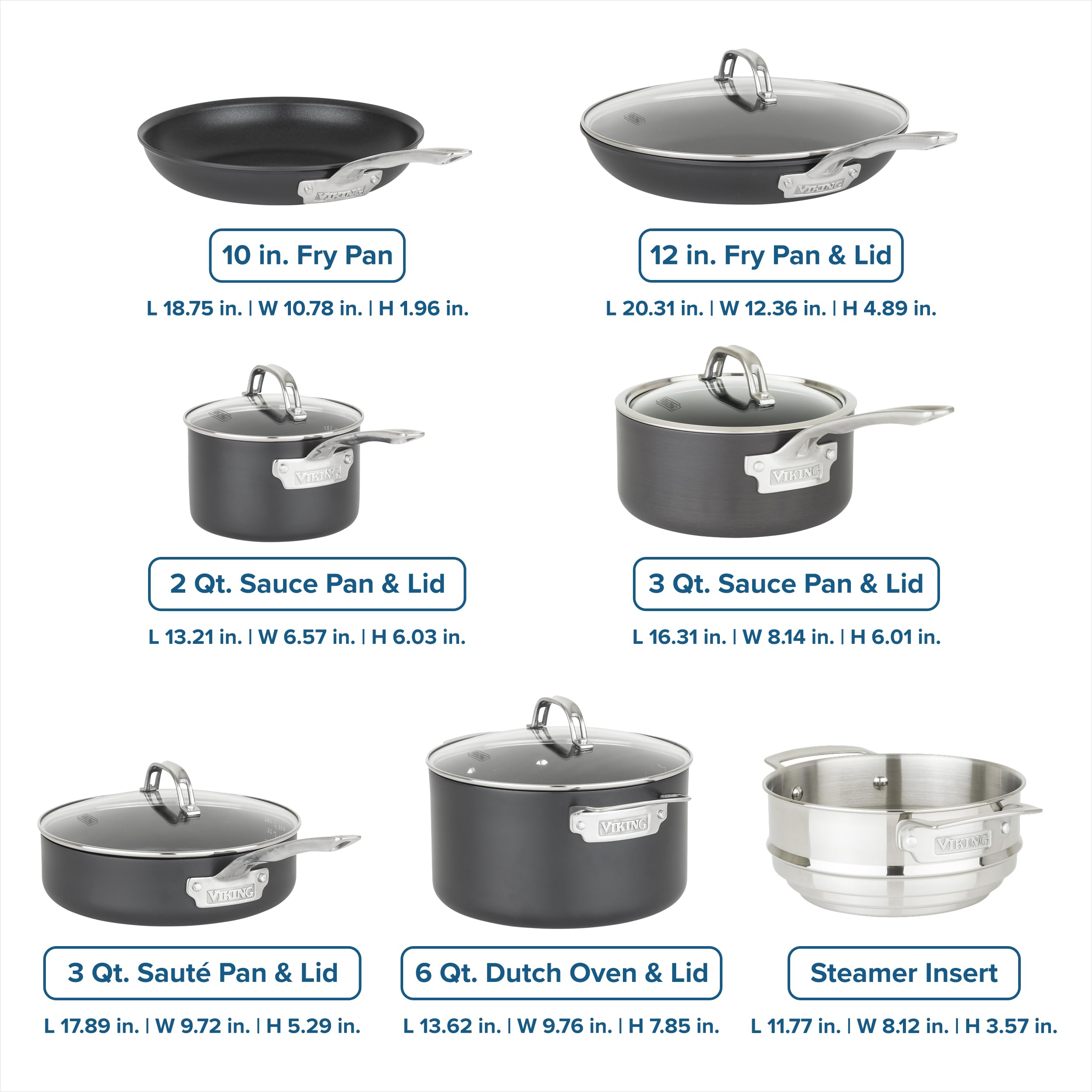 Viking Pots and Pans Set Non Stick,12 Piece Hard Anodized Kitchen Cookware with Glass Lids, Black