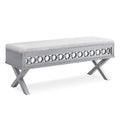 Leick Home 10142-SV Mirrored Diamond Filigree X Base Lift Top Bench with Storage for Bedroom or Foyer, Silver Leaf