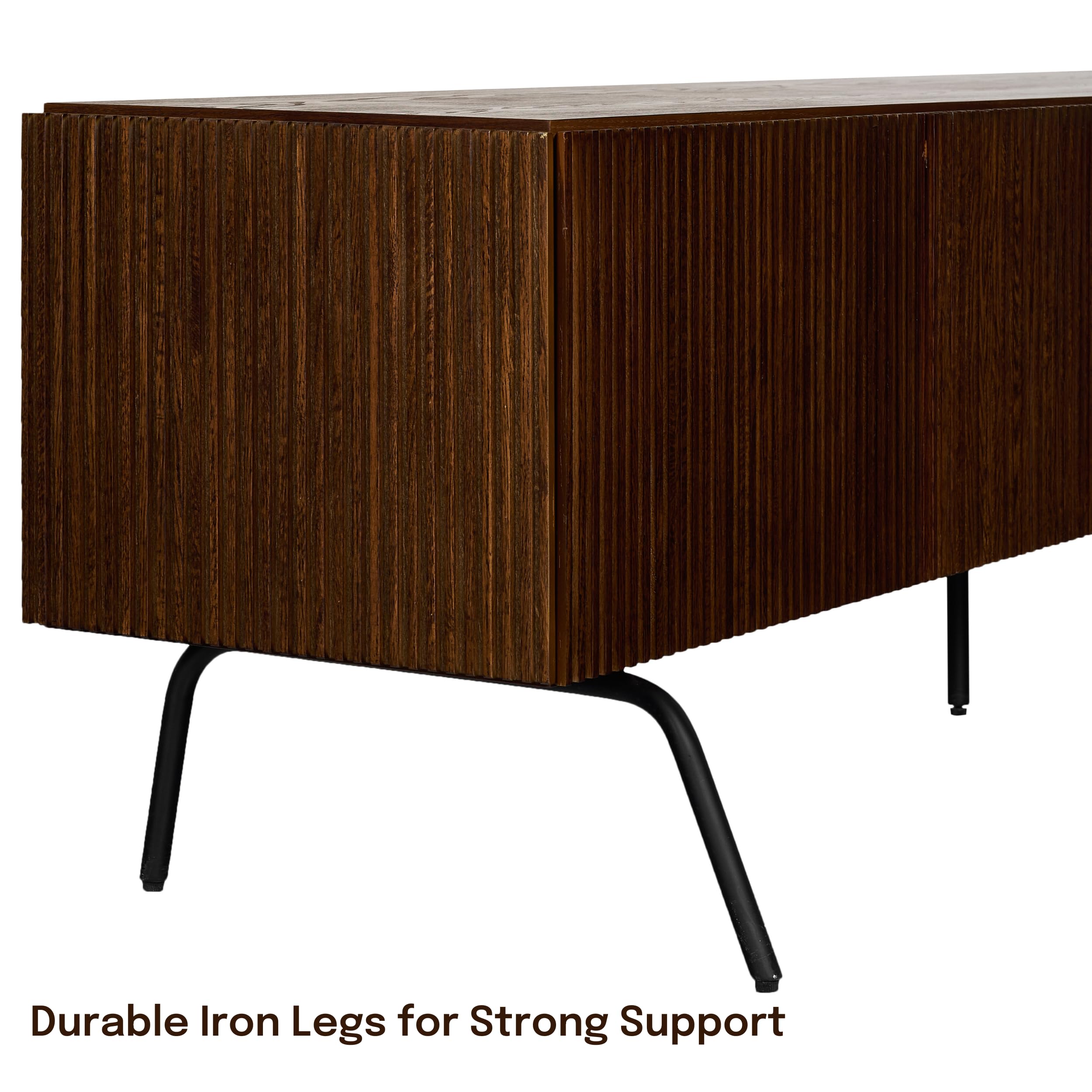 NTC Veil TV Stand with 4 Doors for TVs up to 75’’, Media Console with Vertical Groove Design and Metal Legs, Modern Entertainment Center for Living Room and Bedroom, Effortless Assembly, Dark Walnut