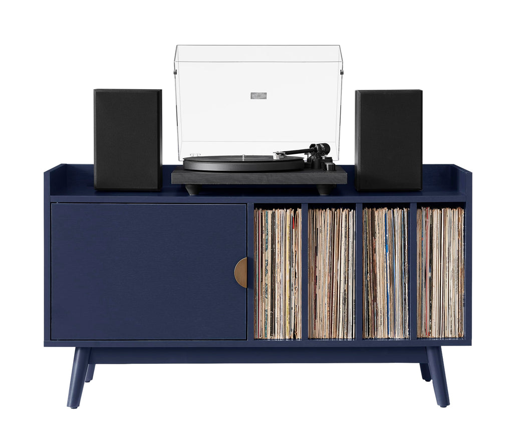 Crosley Furniture Skylar Mid-Century Record Player Cabinet with Vinyl Storage, Turntable Stand for Records, Navy