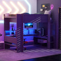 Merax Loft Bed Full Size with Gaming Desk, Mulfunctional Wood Loft Bed with Storage Shelves, Drawer and Charging Station, for Teens Adults (Dark Grey)