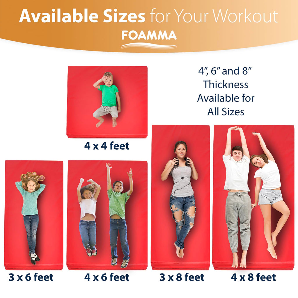 Foamma Gymnastics Mat - 4" x 4 ft x 8 ft, Red Landing Mat for Kids and Adults, Wrestling Mat with Waterproof Cover, High-Density Tumbling Mat, Gymnastics Equipment for Indoor and Outdoor