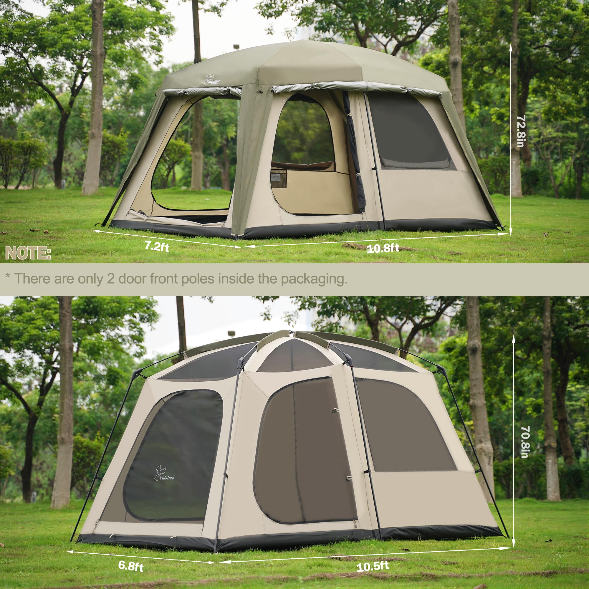 Vidalido 4-6 Person Camping Tent with 3 Door 2 Room Large Family Cabin Tents, Double Layer Waterproof Portable Glamping Tent, Big Tents for Outdoor Camping Hiking and Backpacking