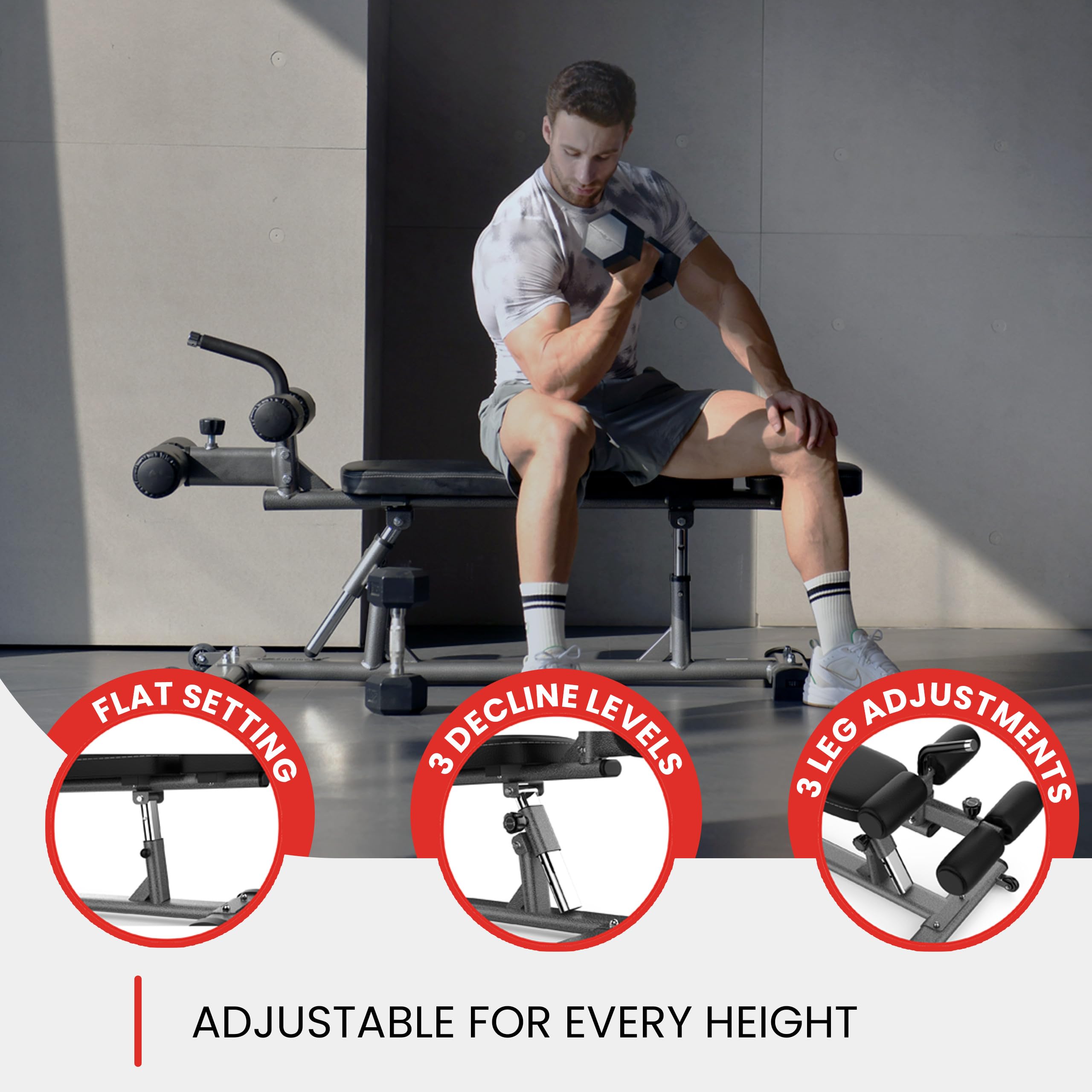 Finer Form Sit Up Bench with Reverse Crunch Handle for Ab Bench Exercises - Abdominal Exercise Equipment with 3 Adjustable Height Settings