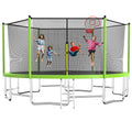 Tatub Upgrade 16FT Trampoline for Kids and Adults, Outdoor Recreational Trampolines with Basketball Hoop & Enclosure Net, Green