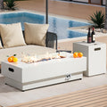 IRONCK 50-Inch Outdoor Propane Fire Pit Table w Tank Table, CSA Certified, Rectangular Patio Fire Pit w Glass Rocks, Wind Guard and Cover, 58000 BTU 2 in 1 Outdoor Heater for Deck Garden, White