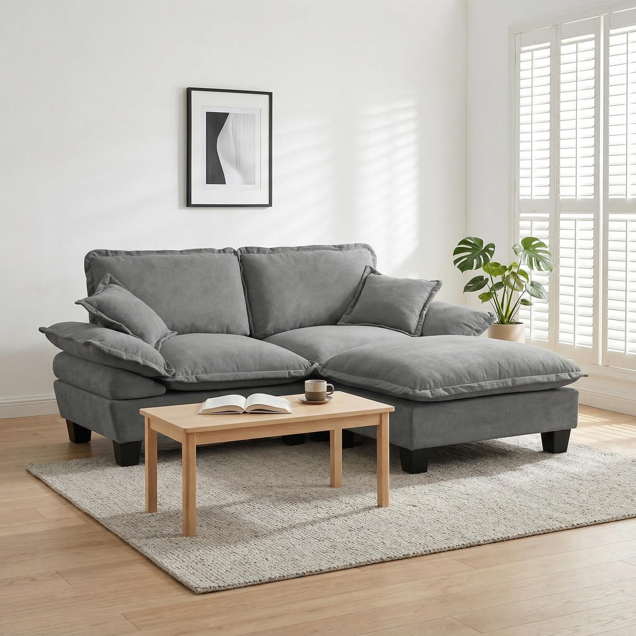 KEIKI 76.3" Modular Sofa with Ottoman, Chenille Sailboat Cloud Couch with Deep Seat Comfort, Modern Loveseat for Apartment Living Room, Lounge Seating, Relaxation Setup