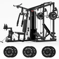 JELENS Home Gym System, 150LB Weight Stack Smith Machine with LAT Pull-Down & Leg Press, All-in-One Strength Training Equipment, Workout Station for Workout (Black, 140LBS Black Weights Package)