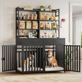 Keyluv 71''H x 47.2''W Large Dog Crate Furniture with 4-Tier Shelves and 2 Storage Drawers, Heavy Duty Dog Cage Furniture with 2 Doors, Wood & Metal Dog Kennel Indoor for Small/Medium/Large Dog, Black