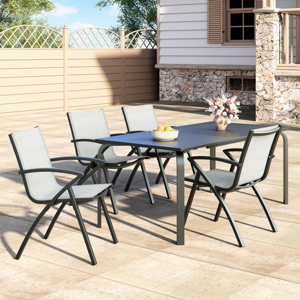 Patio Dining Chairs Set of 6, Outdoor Stackable Chairs with Metal Frame and Backrest, All Weather Breathable Patio Lawn Chair for Garden and Backyard